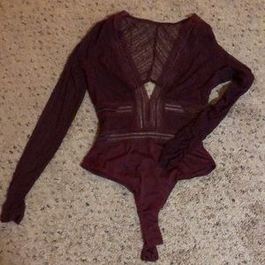 Burgundy lace body suit